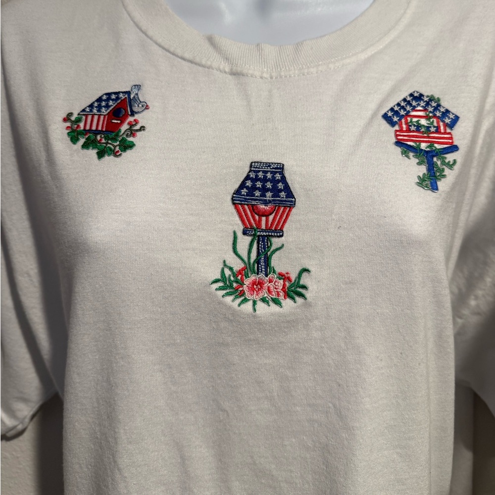 Jerzees XL White T-Shirt with Patriotic Embroidery